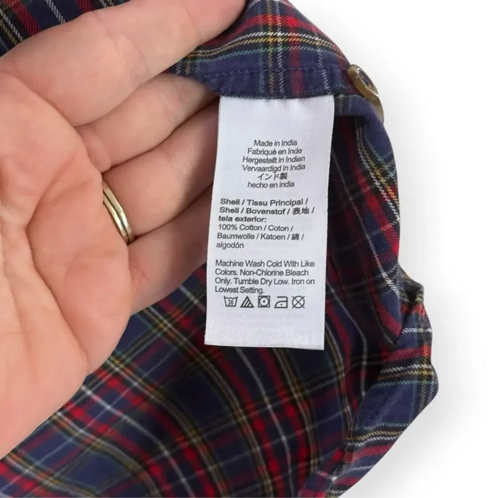 J.Crew Mens Slim Fit Brushed Twill Plaid Button Down Shirt Navy Blue Red M